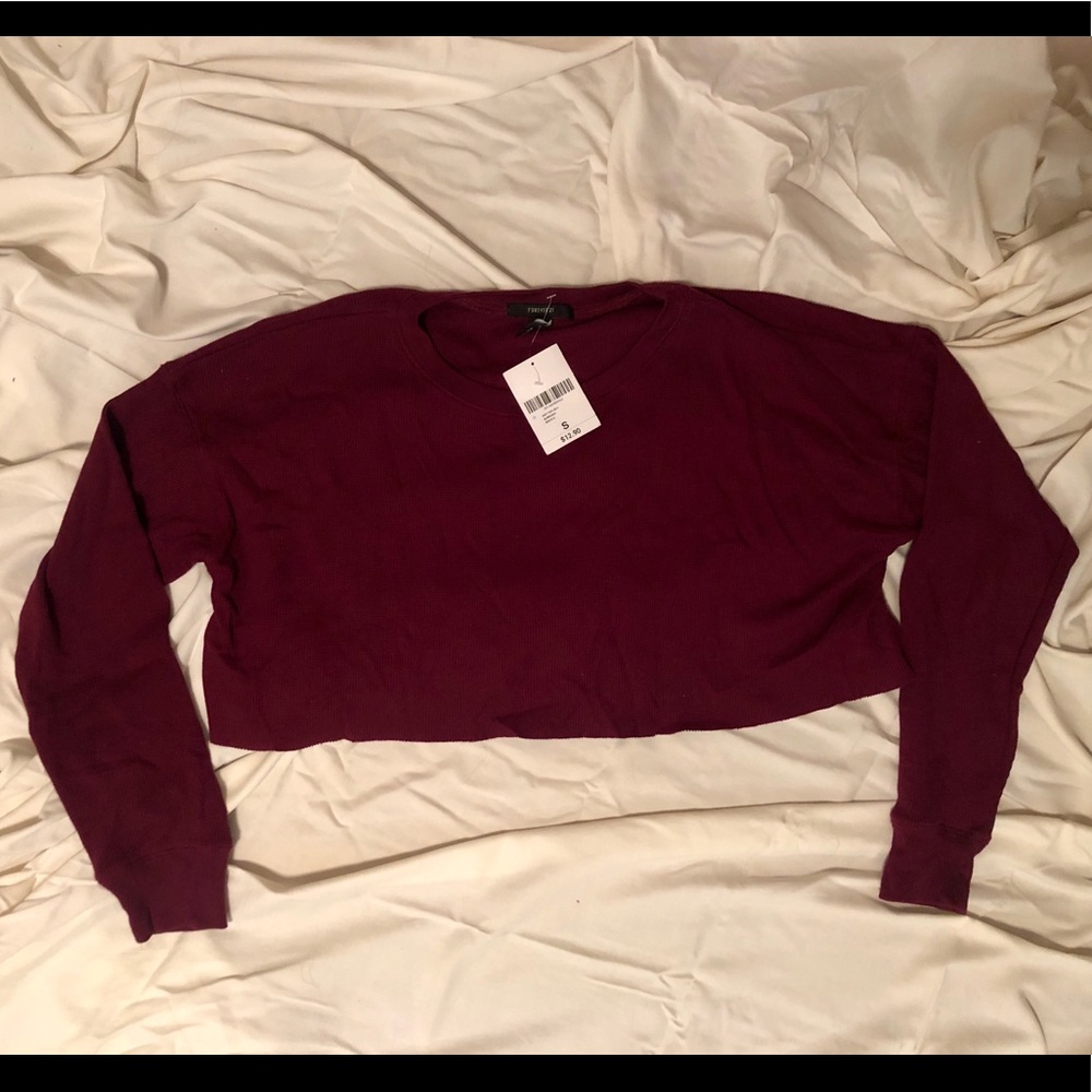 Burgundy Cropped Thermal Long Sleeve - Forever 21